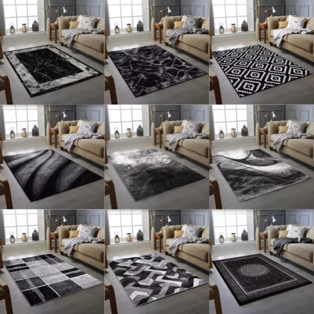 Modern Design Rug Black Grey Soft Large Living Room Floor Bedroom Carpet Rugs