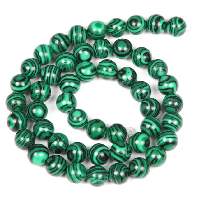 Green Malachite Synthetic Beads Plain Round 8mm Strand of 46-48 Beads Per Strand