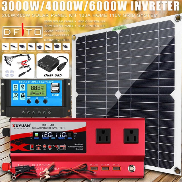 6000W Complete Solar Panel Kits Solar Power Generator 100A Home 110V Grid System