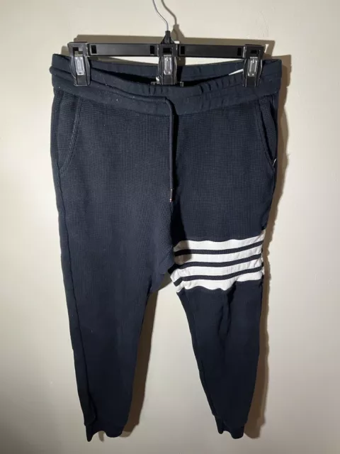 Thom Browne Navy Waffle 4-bar Sweatpants