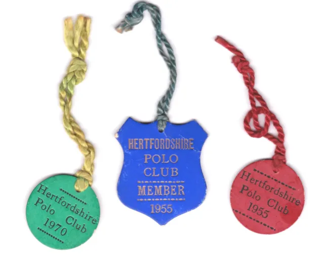 Hertfordshire Polo Club Badges x 3 1955 and 1970