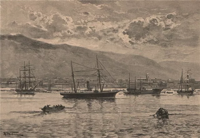 Iquique - View from the sea. Chile 1885 old antique vintage print picture