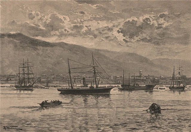 Iquique - View from the sea. Chile 1885 old antique vintage print picture