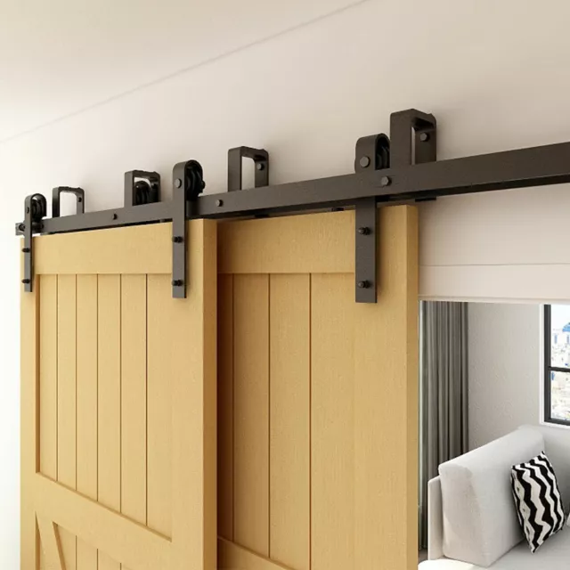 CCJH Bypass Sliding Barn Door Hardware Kit For Double Door Closet Track Roller