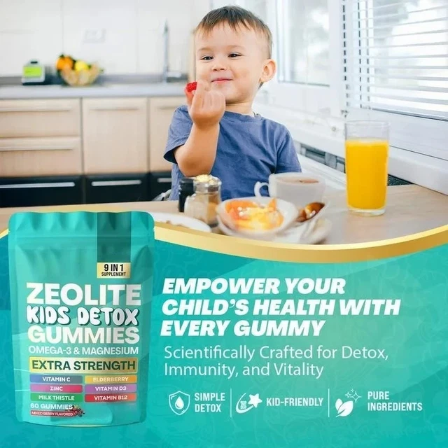 ZEOLITE KIDS DETOX Mixed Berry Flavored Gummies 9-in-1 with Omega-3 ...