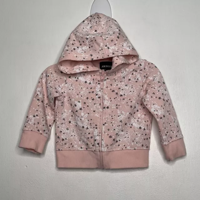 Joe Boxer Hoodie Girls Size 12 M Pink Full Zip Star Print Fleece