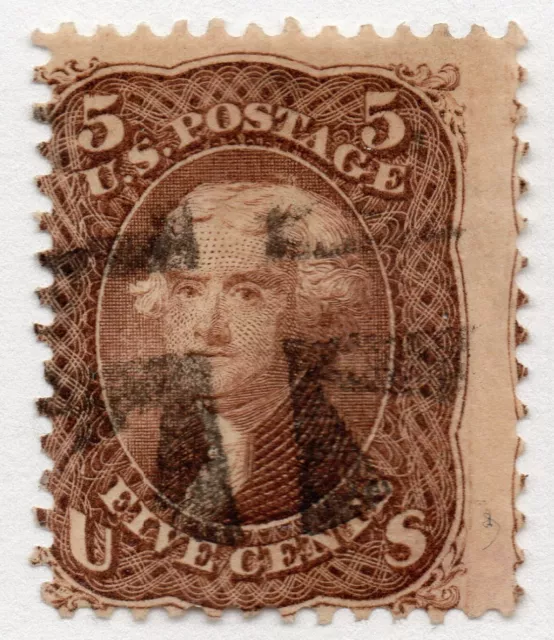 US Sc# 95 USED { 5c BROWN JEFFERSON } CROSS ROAD CANCEL SCARCE "F GRILL CV$ 850