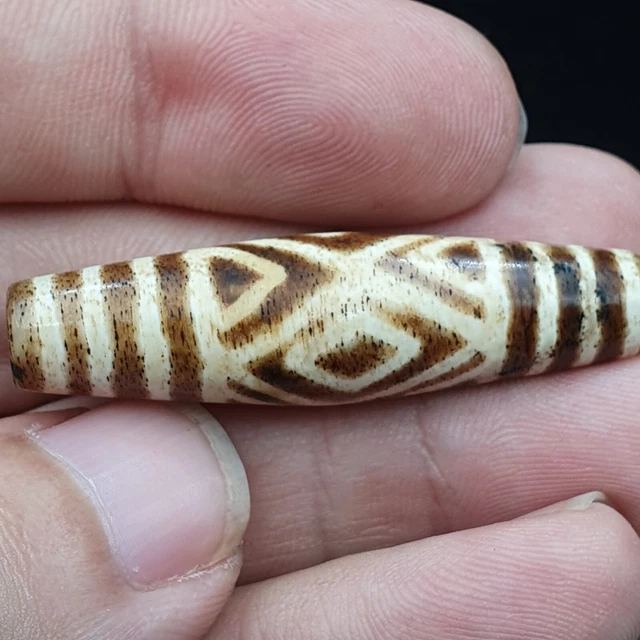 AA Antique South Asian Burmese Old pyu Pumtek petrified Wood Stone Bead 45mm