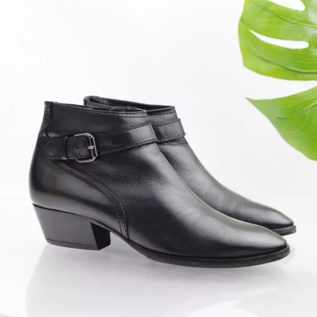 Aquatalia Italy Women's Fanny Boot Size 7.5 Waterproof Block Heels Black Leather