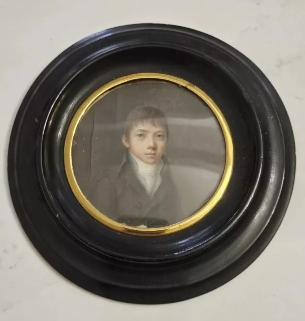 Peinture miniature  portrait d'homme tableau cadre ancien 19ème . Mr Guenot