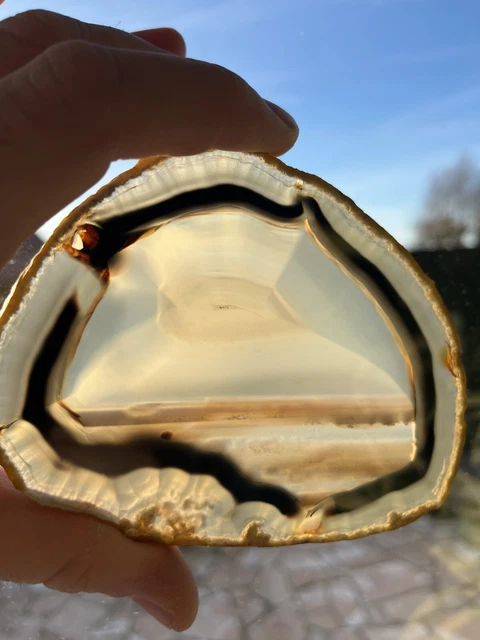 Tranche D'agate Naturelle Polie Avec Support En Bois - Déco Minérale Unique