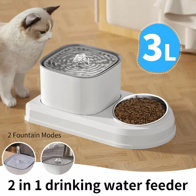 2 in 1 Automatic Cat Waterer with Feeding Bowl Pet Waterer Dog Waterer 3 L