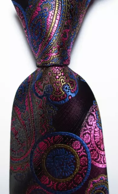New Classic Paisley Pink Black Blue JACQUARD WOVEN Silk Men's Tie Necktie