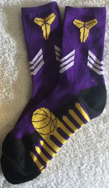 Kobe Mamba Purple Gold Black White Men’s L (9-12) Basketball Crew Socks 🏀