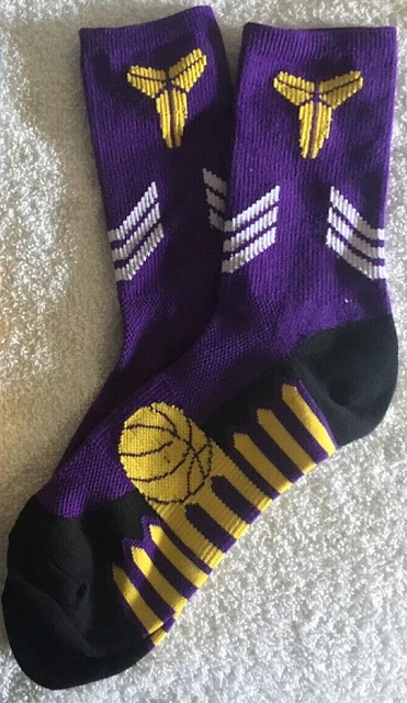 Kobe Mamba Purple Gold Black White Men’s L (9-12) Basketball Crew Socks 🏀 Kobe Mamba Purple Gold Black White Men’s L (9-12) Basketball Crew Socks 🏀