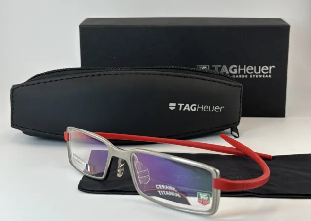 Authentic Tag Heuer TH 3703 Full Rim Reflex Silver/Red Frame France Eyeglasses