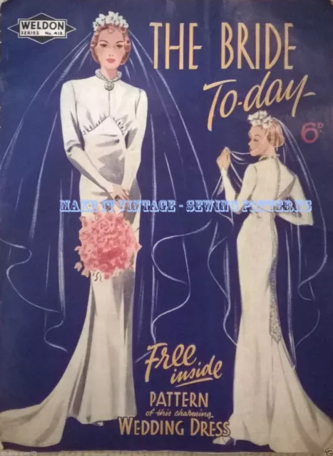 Vintage 30s 40s Wedding Dress sewing pattern Weldons Evening Fishtail Mermaid