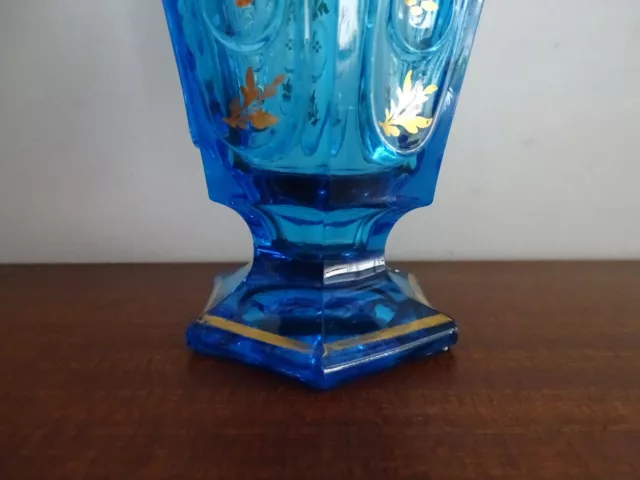 Ancien verre style Charles X verre soufflé épais bleu et dorés XIX ème -  12 cm 2