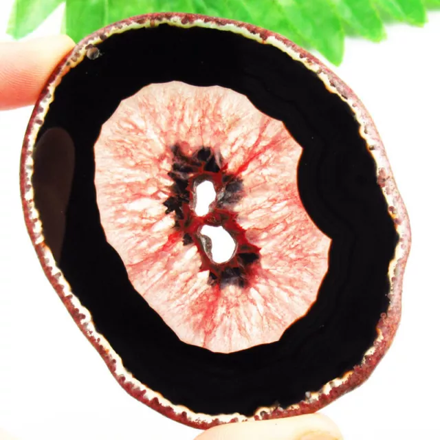 Red Black Druzy Geode Agate Slice Freeform Pendant Bead B41118