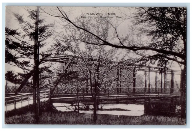 1934 Iron Bridge Trees Scene Kalamazoo River Michigan MI Posted Vintage Postcard