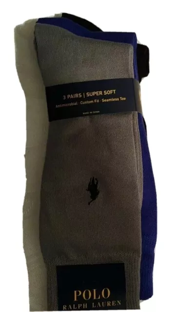 New Polo Ralph Lauren Men Socks 3 pair Gray, Blue & Solid Black
