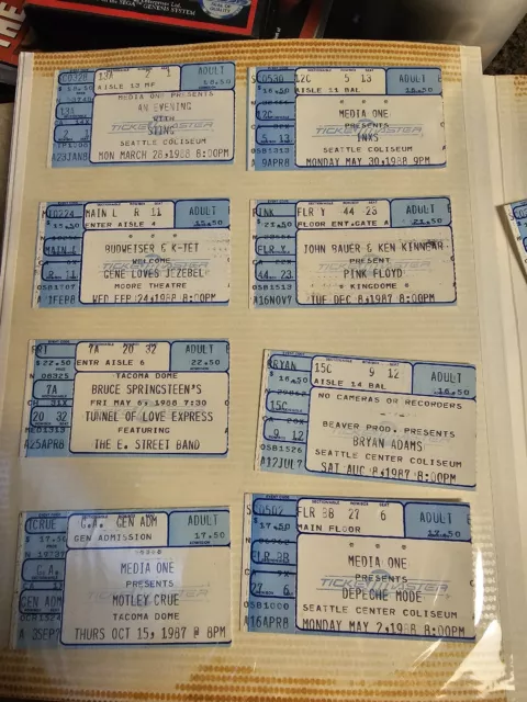 Vintage 1986 87 88 Rock Tickets The Cure Acdc Sting Motley Crue lot of 15