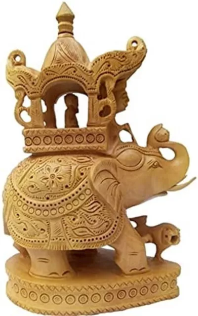 Estatua tallada en madera hecha a mano de 8" Elefante Ambari socavada con...