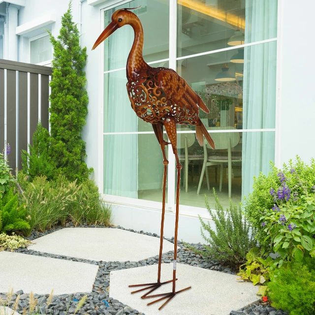 GARTEN SKULPTUR DEKO Kranich Terrassen Garten Tier Figur braun Hof