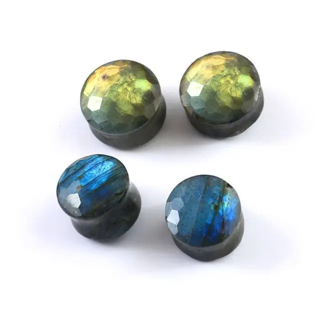 Bouchons d’oreilles à facettes Labradorite Football Cut Double Flare Paire...