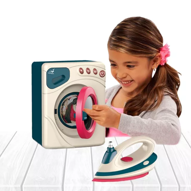 Kids Pretend Play Washing Machine Toy With Iron Mini Simulation Home Appliance
