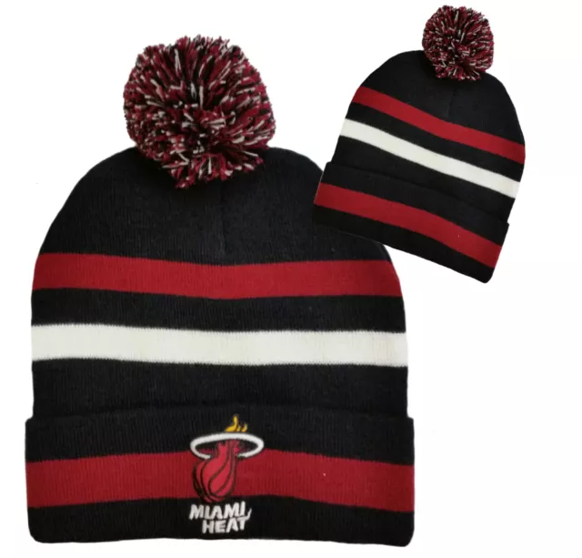 NBA MIAMI HEAT Striped Beanie with Pom knit warm winter hat Basketball ...