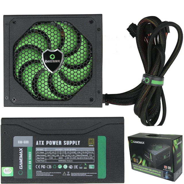 600W GAME MAX Modular 80+ Certified ATX PSU PC Gaming Power Supply 14cm Fan UK