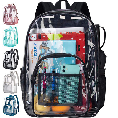 Clear Backpack, Heavy Duty Through Bookbag For Women, 16" Transparent Large Back