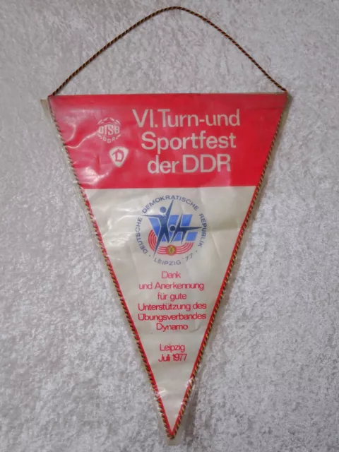 XXL DDR Wimpel mit Unterschriften Turn- und Sportfest Leipzig Dynamo 1977 35 cm