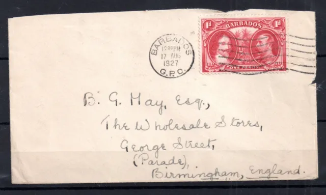 Barbados 1927 1d carmine cover SG240 to UK WS20630