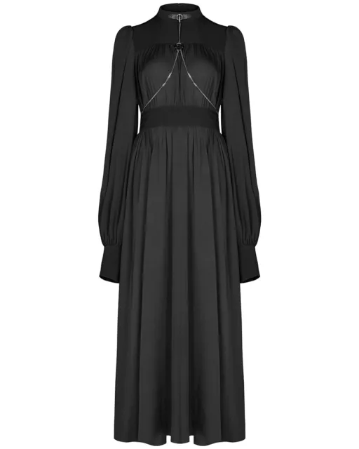 Punk Rave Long Gothic Split Maxi Dress Black Chiffon Steampunk Victorian Witch