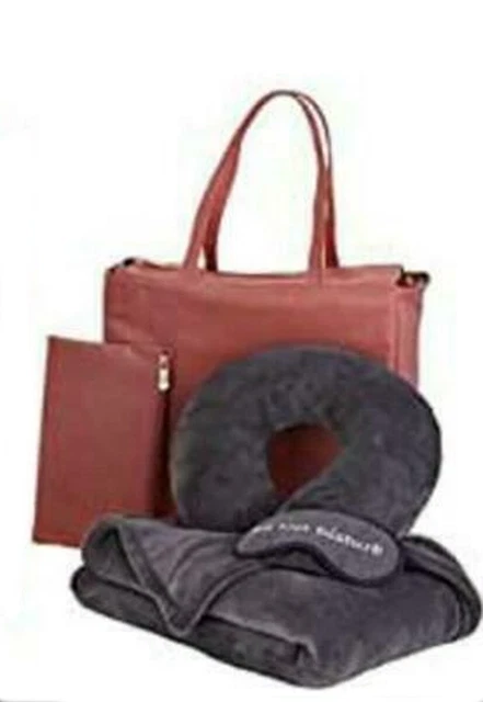 Samantha Brown Luggage Neck Pillow Blanket Mask Travel 5pc ~  Dusty Rose /Gray