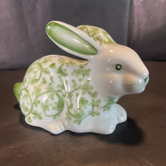 Andrea by Sadek Bunny Rabbit Bank White Ceramic Green Design With Stopper