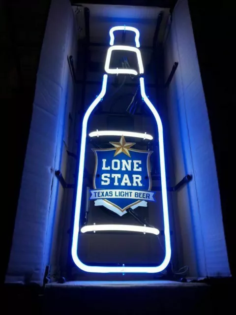 New Lone Star Beer Bottle Texas Neon Light Sign 17"x14" Lamp Tube Wall Decor Bar