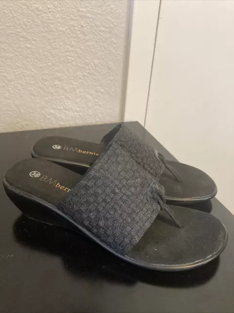 Bernie Mev Woven Metallic Black Wedge Thong Sandals Women's Size 38