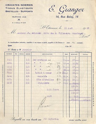 Bourdon  rue Rivoli Paris  1928 Gant  A facture    Ets 