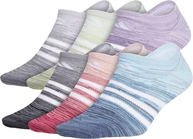 WOMENS ADIDAS gradient superlite SOCKS 6 PAIR NO SHOW PINK PURPLE BLUE $20 NWT
