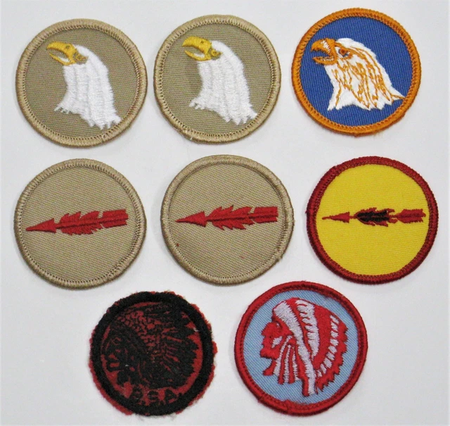 BSA Lot of 8 Vintage Embroidered Patrol Emblem Patches Badges Eagle Arrow Indian