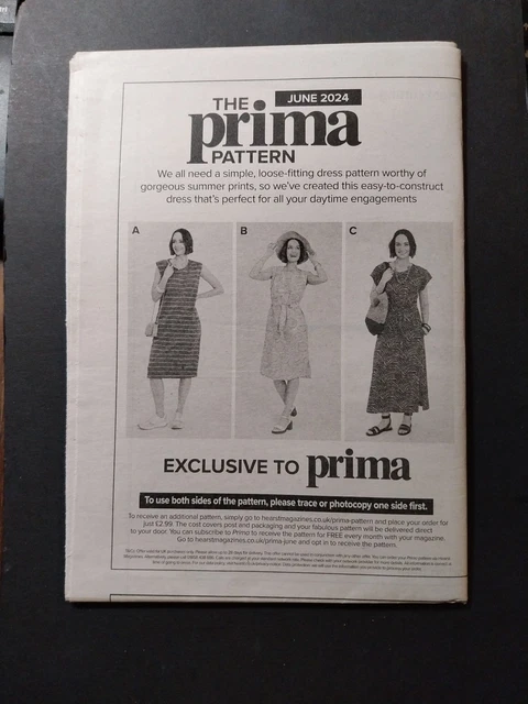 JUNE 2024 PRIMA Sewing Pattern. UNCUT. ''CHUCK ON DRESS'' sizes 6-24 ...