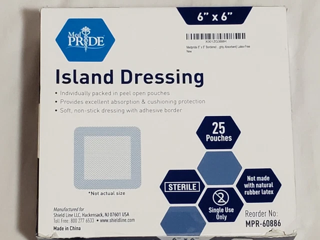 Medpride Island WOUND Dressing Sterile 6x6 (25/ bx) SHIPS FREE Exp 11/2024