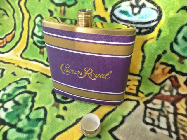 Crown Royal Flask Purple & Gold Collector 6oz Stainless Steel Tailgate GOOD DEAL