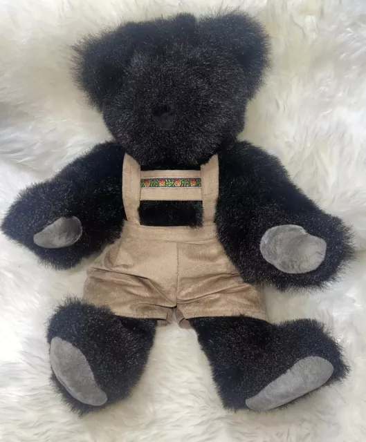 Vermont Teddy Bear BLACK Furry Long Plush 16in Handcrafted RETIRED 1994 Made USA