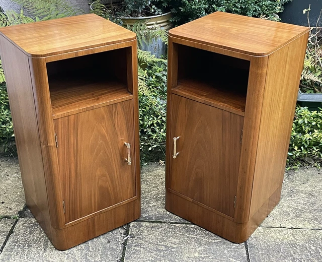 Superb Rare Pair Of Art Deco Walnut   Bedside Cabinets Amazing Veneers.