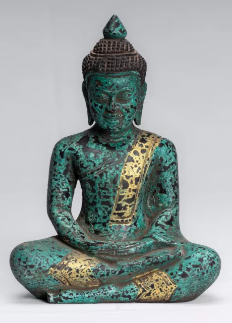 Antique Khmer Style Wood Seated Buddha Statue Dhyana Meditation Mudra - 21cm/8"