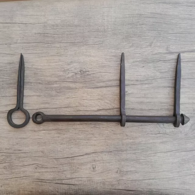 Vtg handforged heavy large wrought iron rustic door gate latch lock farm decor 2